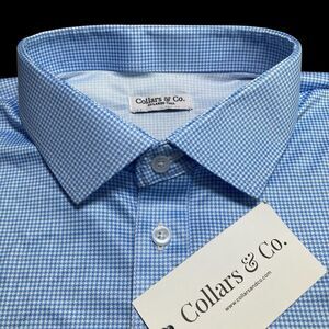 Collars & Co Polo Shirt Mens 2XL Tall Blue Houndstooth Office Dress Collar NWT